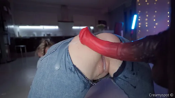 Big Ass Teen in Ripped Jeans Gets Multiply Loads from Northosaur Dildo